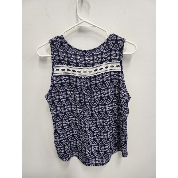 Papermoon Stitch Fix Womens Top Size Large Petite Blue Printed Sleeveless BOHO - Picture 2 of 7